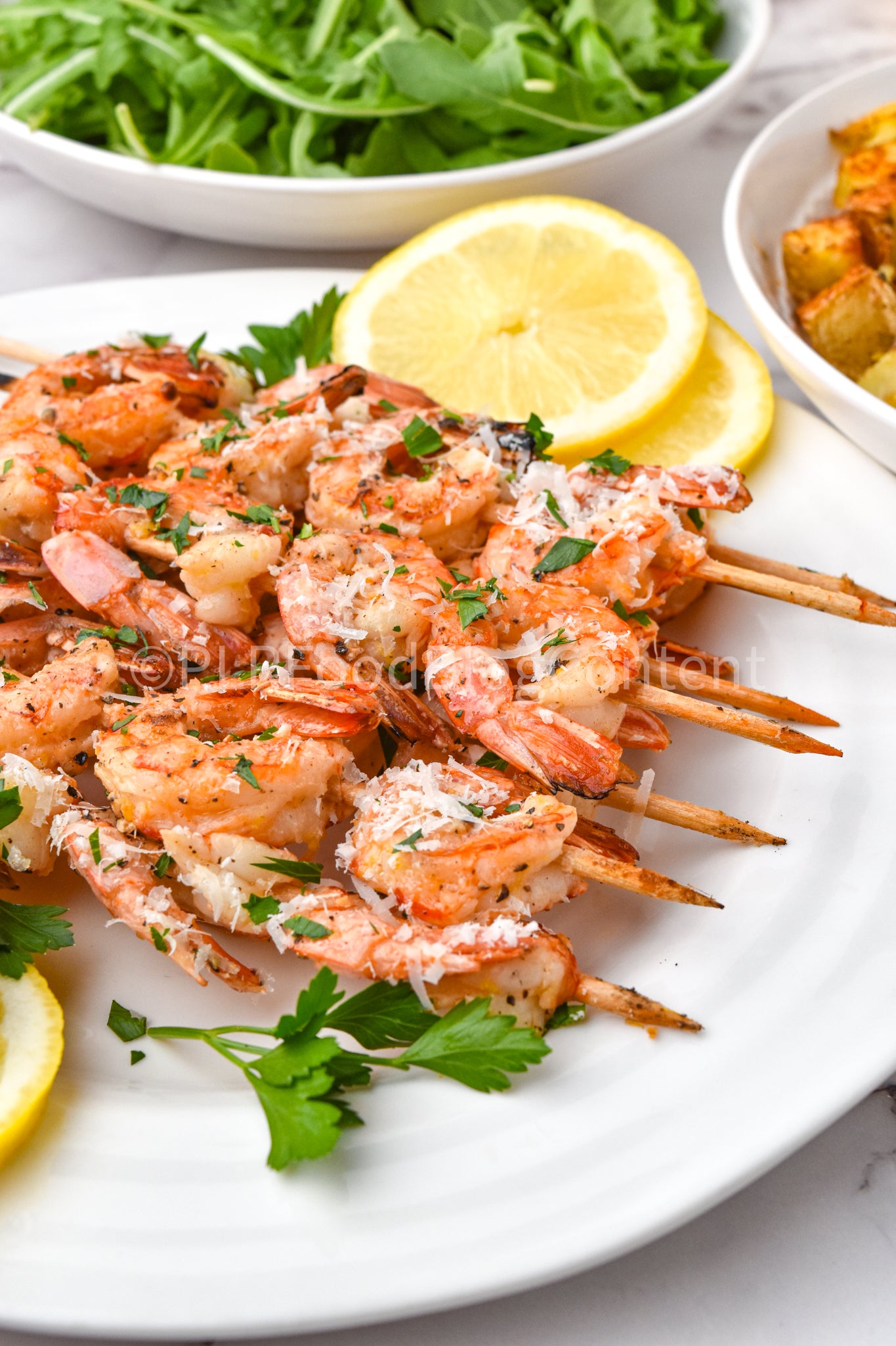 Grilled Lemon Garlic Parmesan Shrimp Skewers Set 1