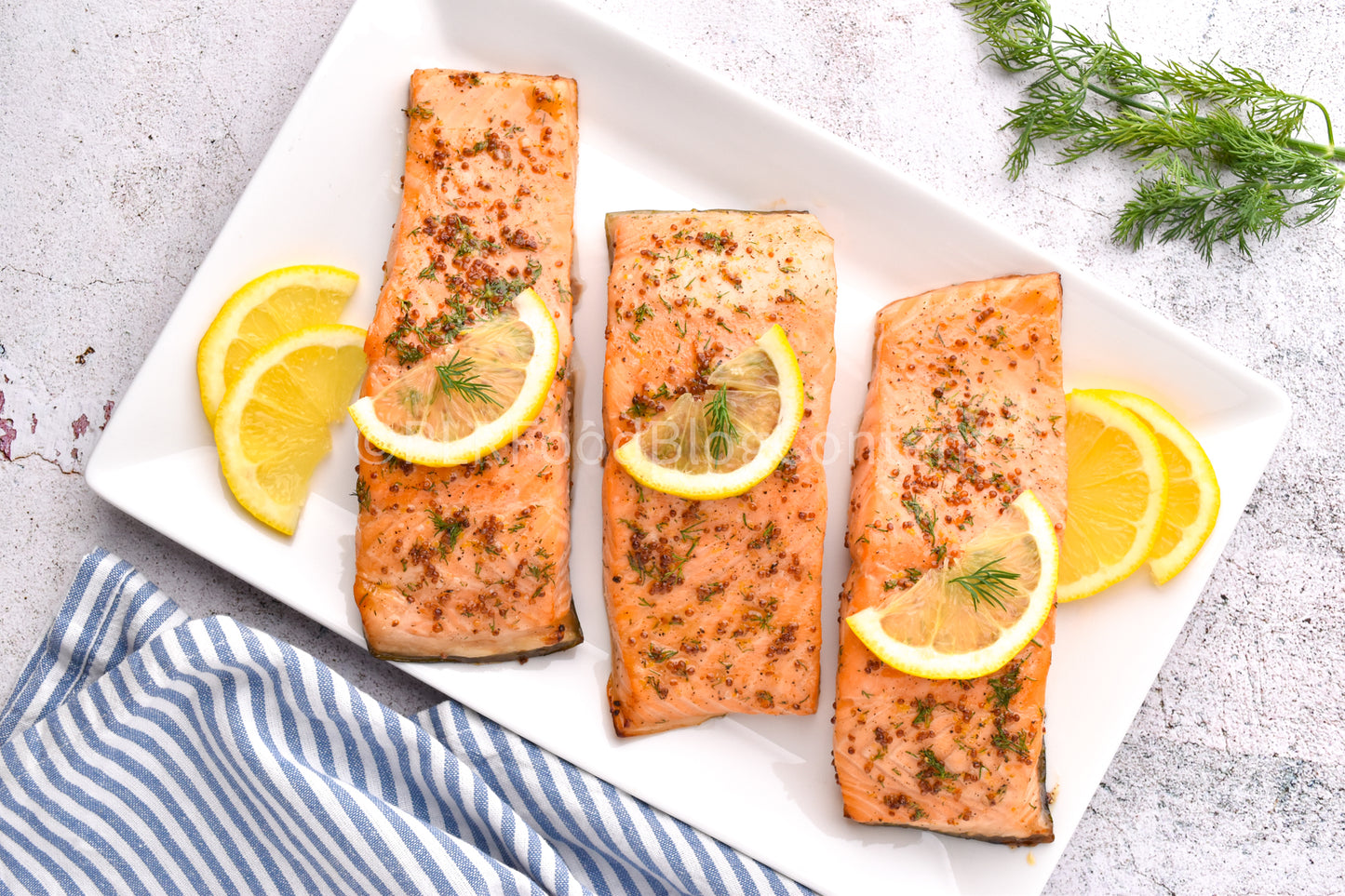 Maple Glazed Salmon (set 3 blue linen)