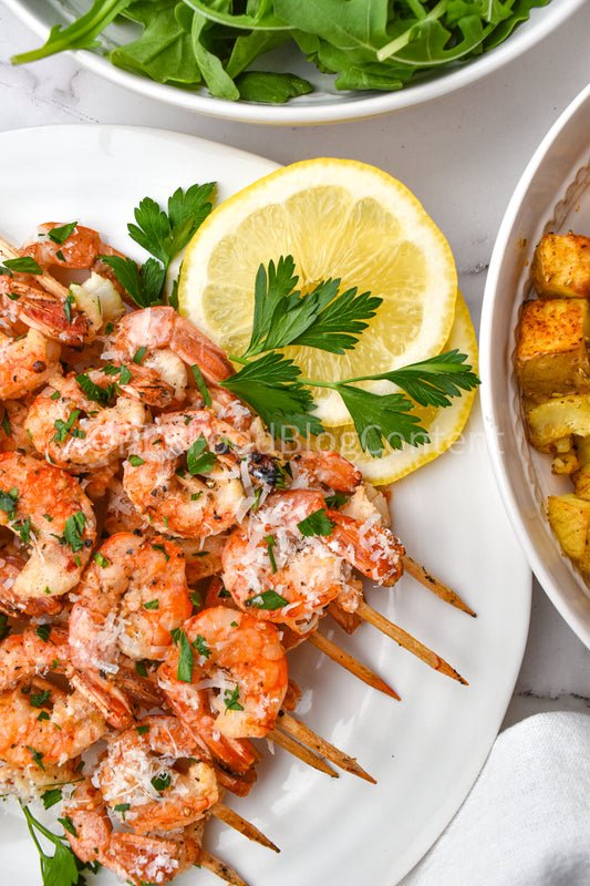 Grilled Lemon Garlic Parmesan Shrimp Skewers Set 1