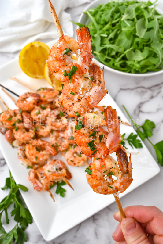 Grilled Lemon Garlic Parmesan Shrimp Skewers Set 2