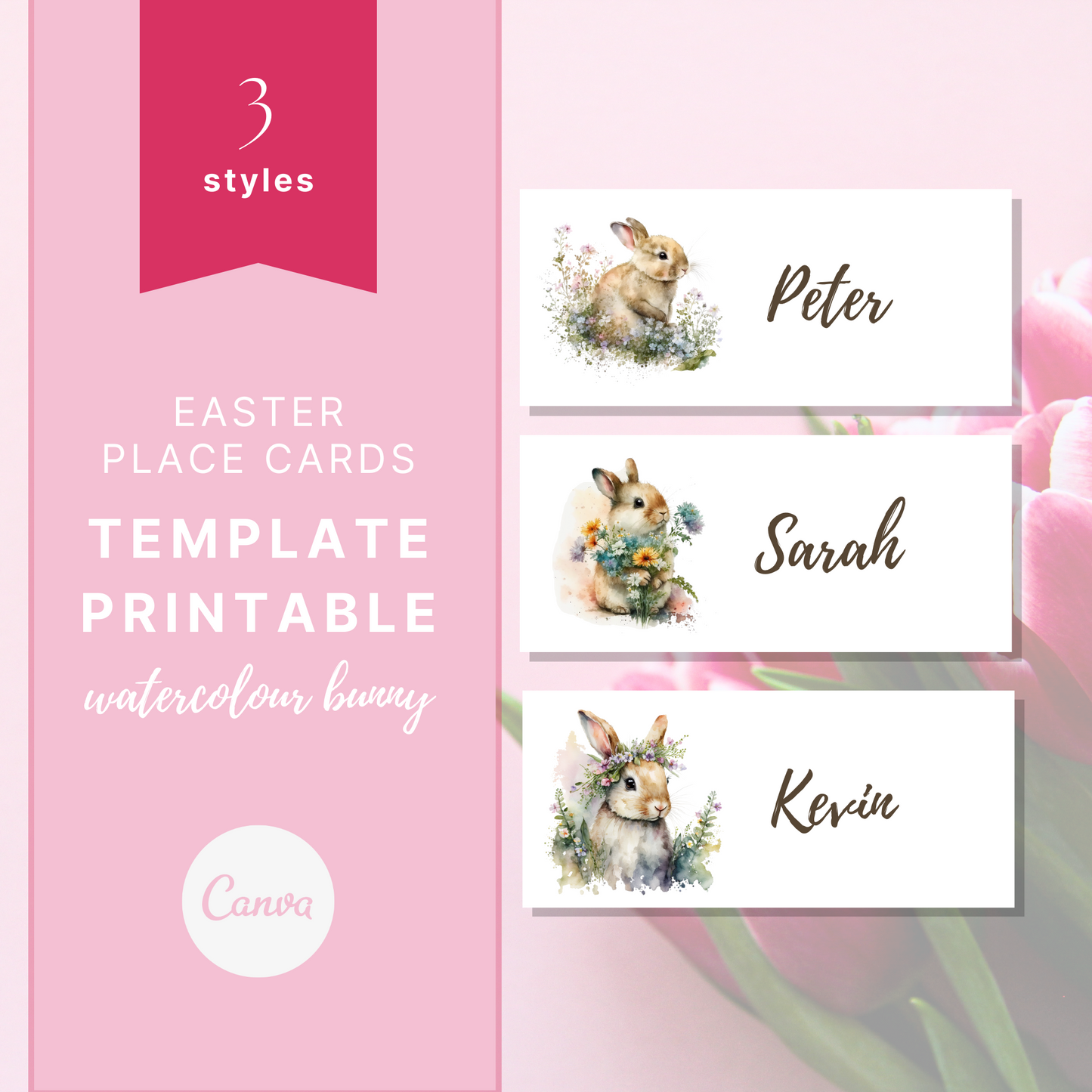 Easter Bunny Place Cards Printable Template | 3 styles